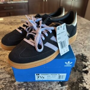 Adidas Women's Handball Spezial Sneakers - Black and Lavendar with Gum Sole